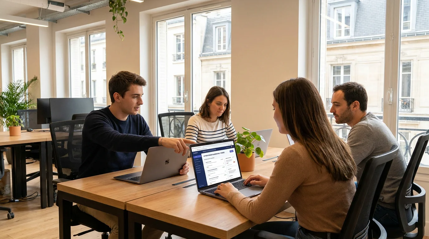 Jeune alternant en entreprise en France consultant des offres d'emploi sur un ordinateur