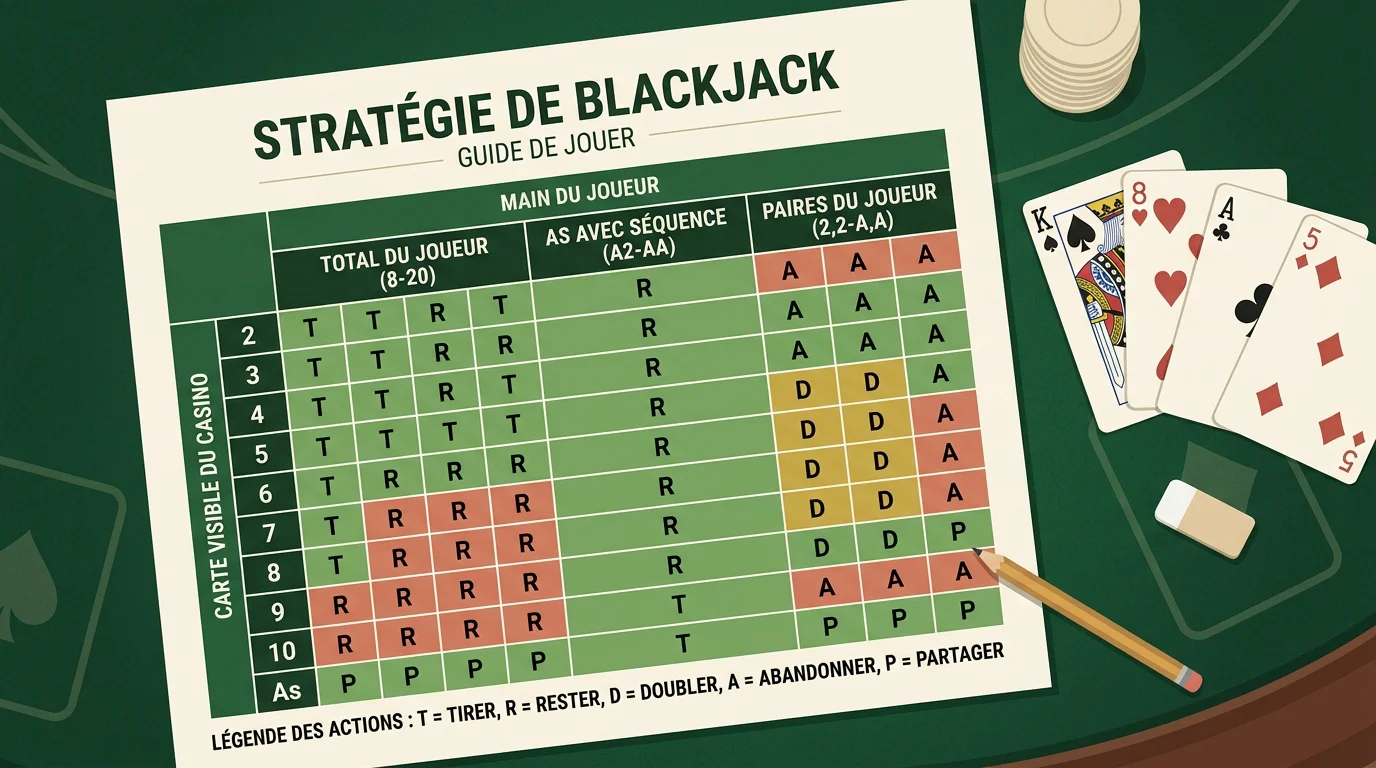 Tableau blackjack casino : la stratégie de base en 2026