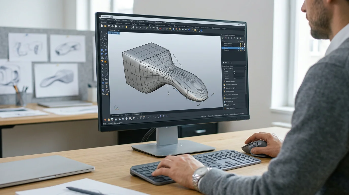 Écran affichant une forme T-Spline en cours de sculpture dans un logiciel de CAO