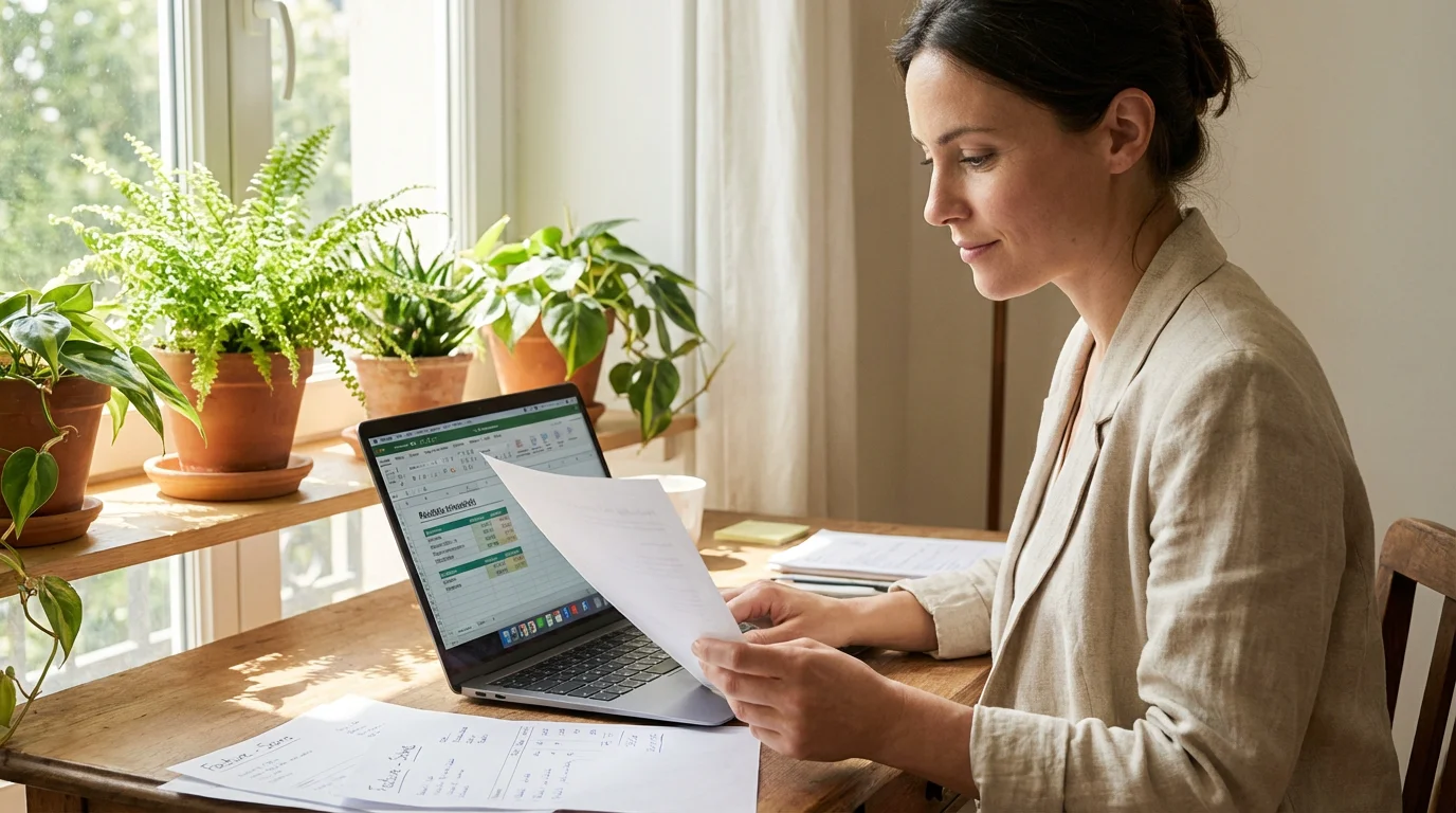 Thérapeute holistique analysant ses revenus à son bureau