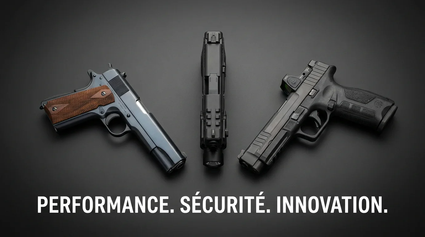 Trois pistolets semi-automatiques représentant les évolutions de la plateforme 92 et M9