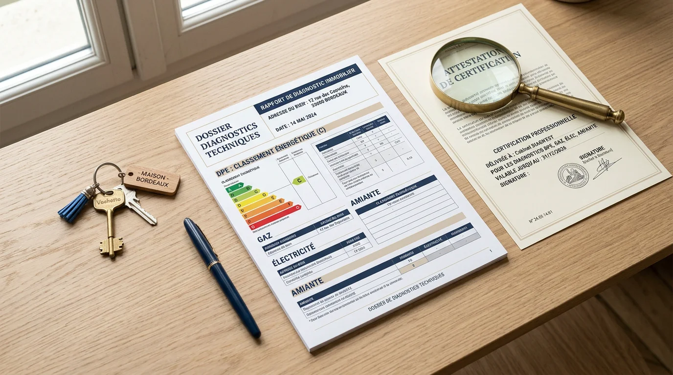 Rapport de diagnostic immobilier et document de certification sur un bureau