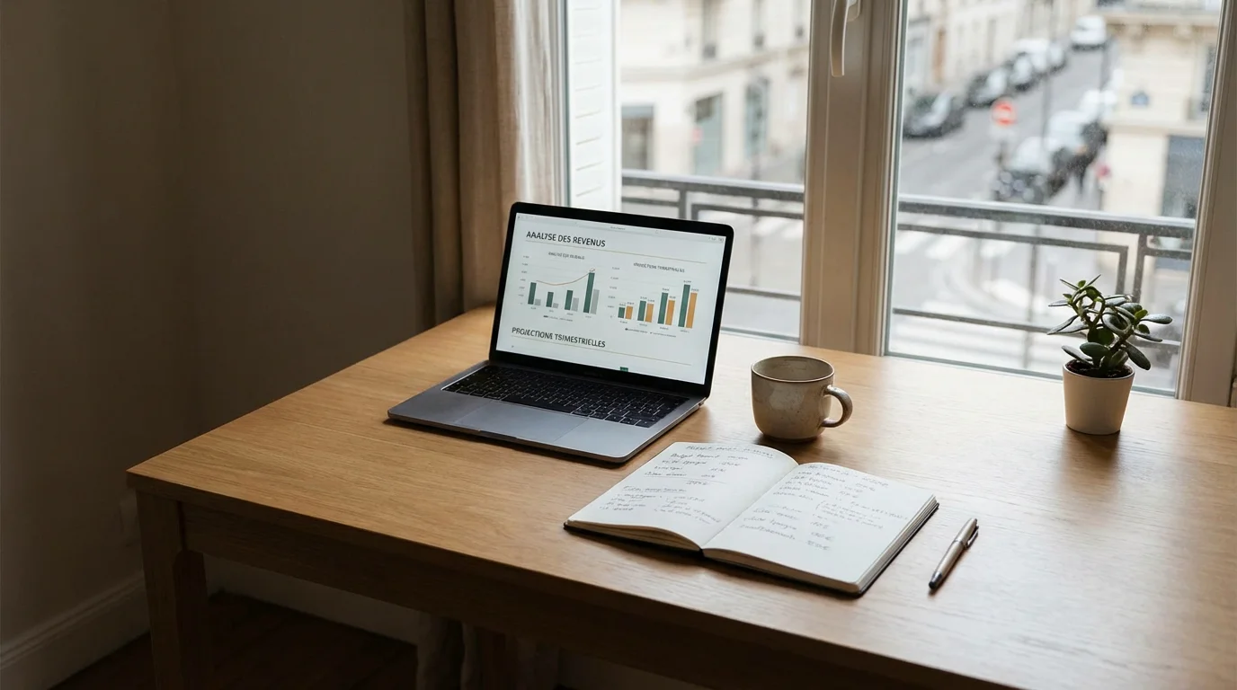 Espace de travail freelance IT avec calculs de tarif journalier