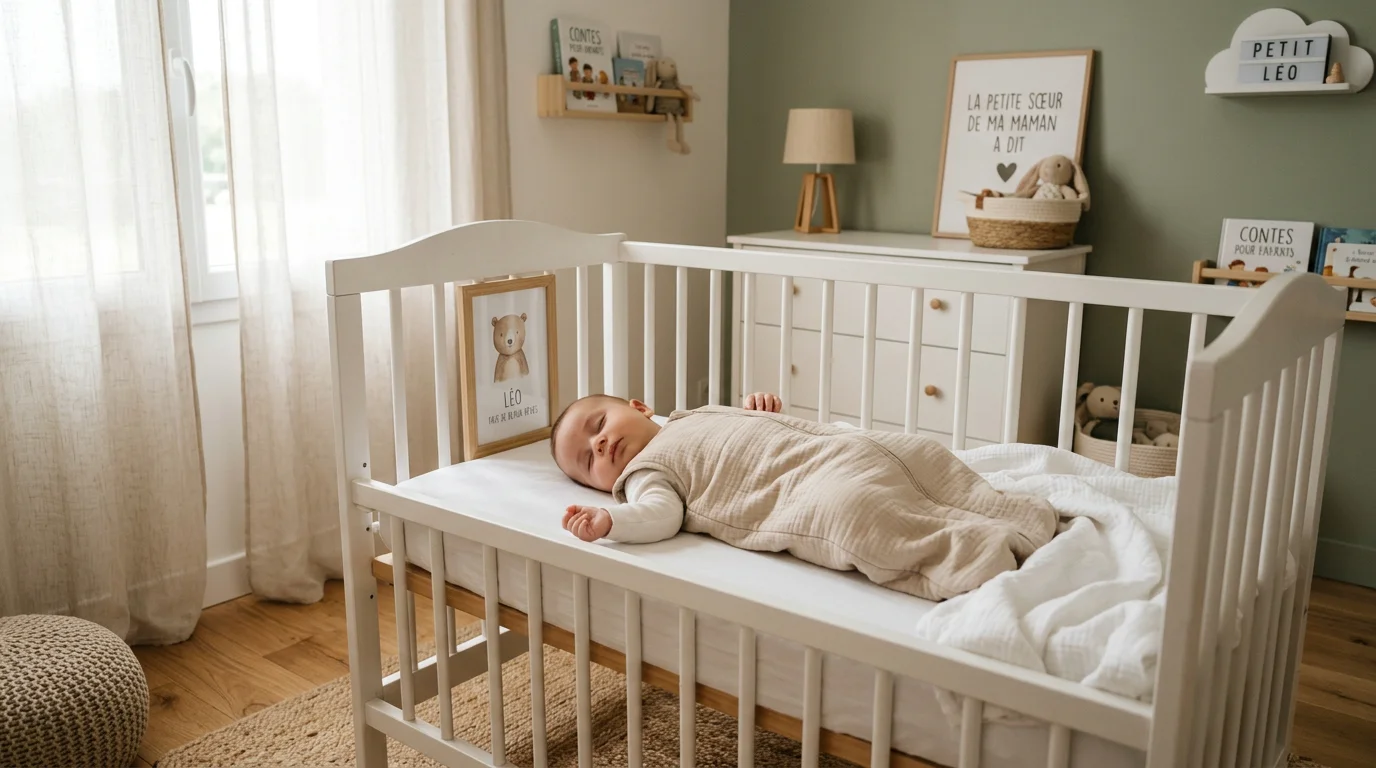 Bébé de 7 mois endormi paisiblement pour une sieste dans son lit
