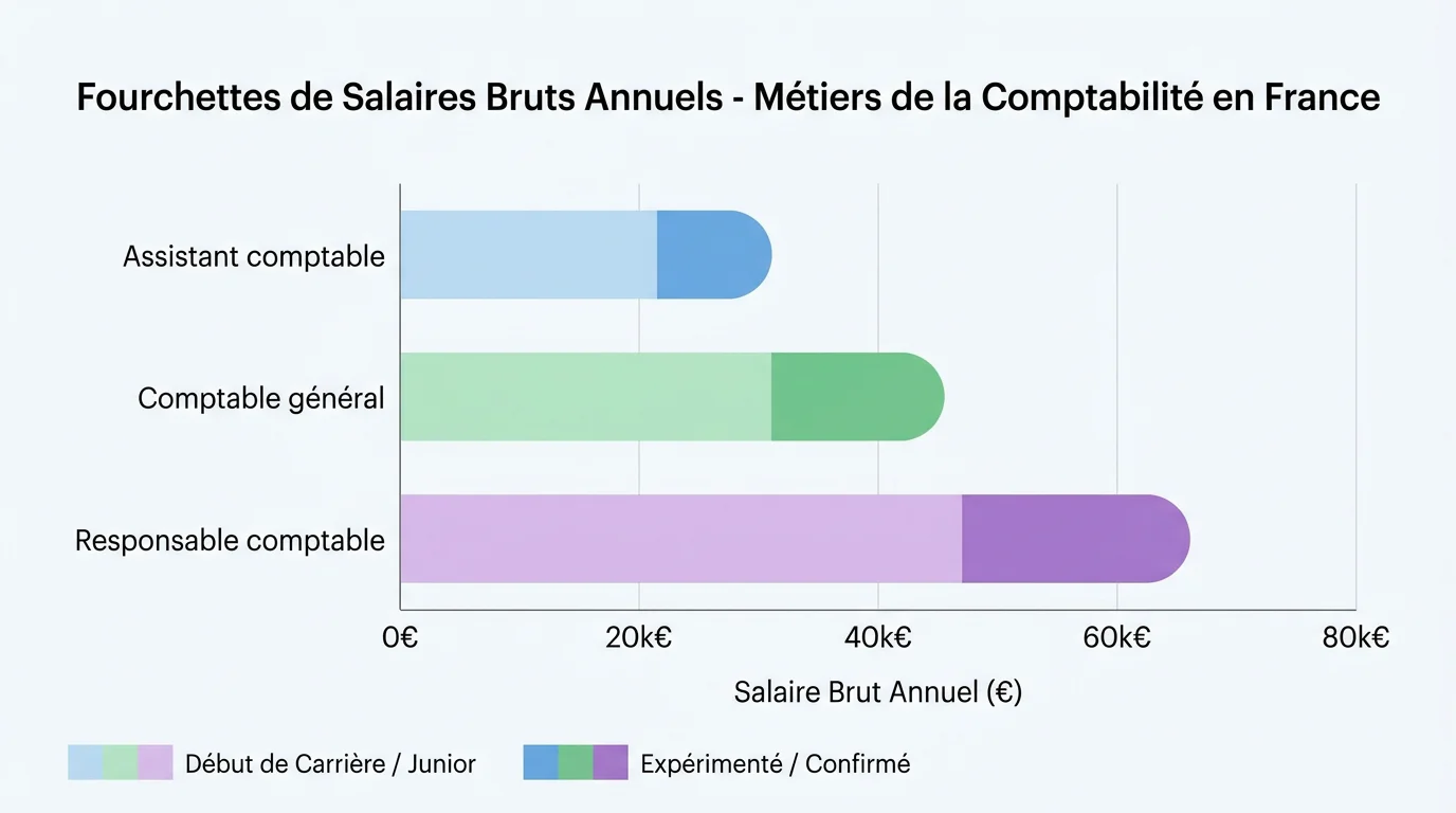 Graphique des fourchettes de salaires pour les profils comptables intérimaires en France