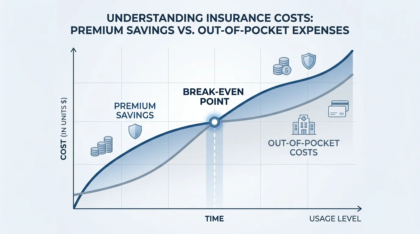 Infographic showing the break-even point between deductible savings and out-of-pocket costs