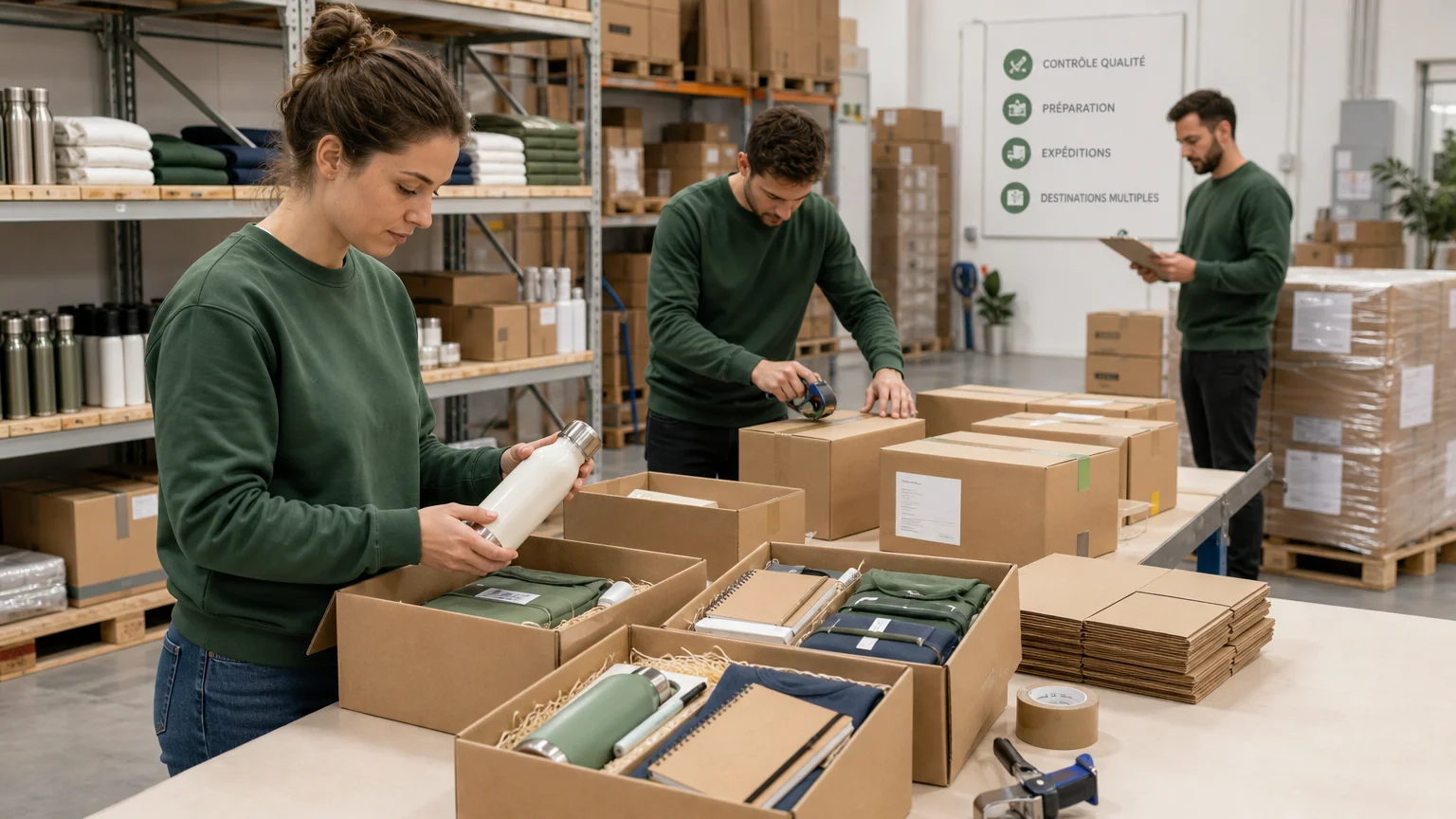 Préparation de colis de goodies personnalisés pour plusieurs destinations