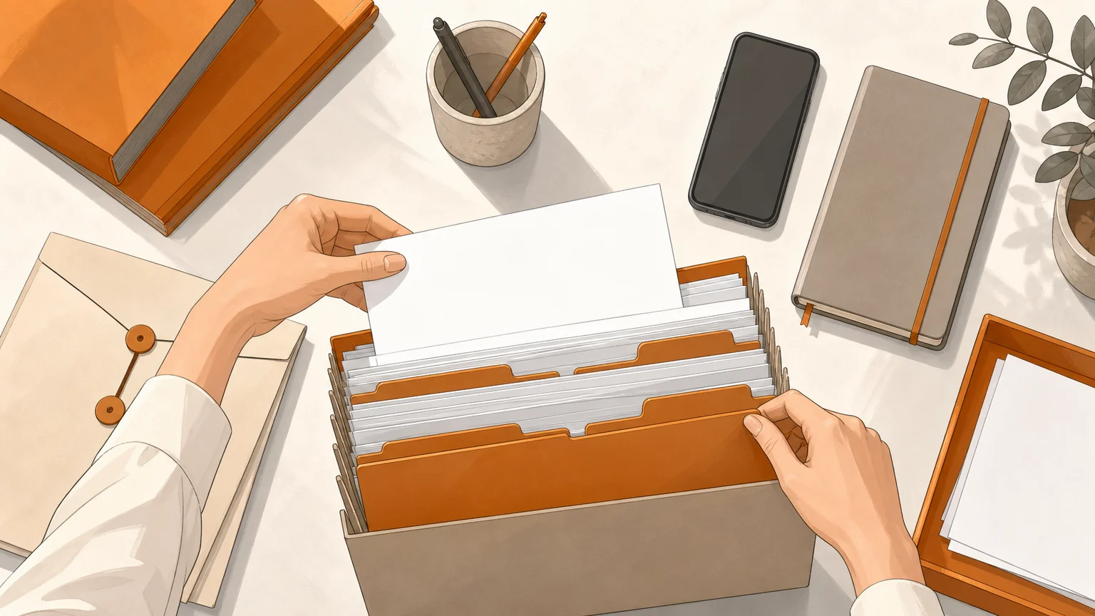 Mains classant des documents et un carnet sur un bureau juridique