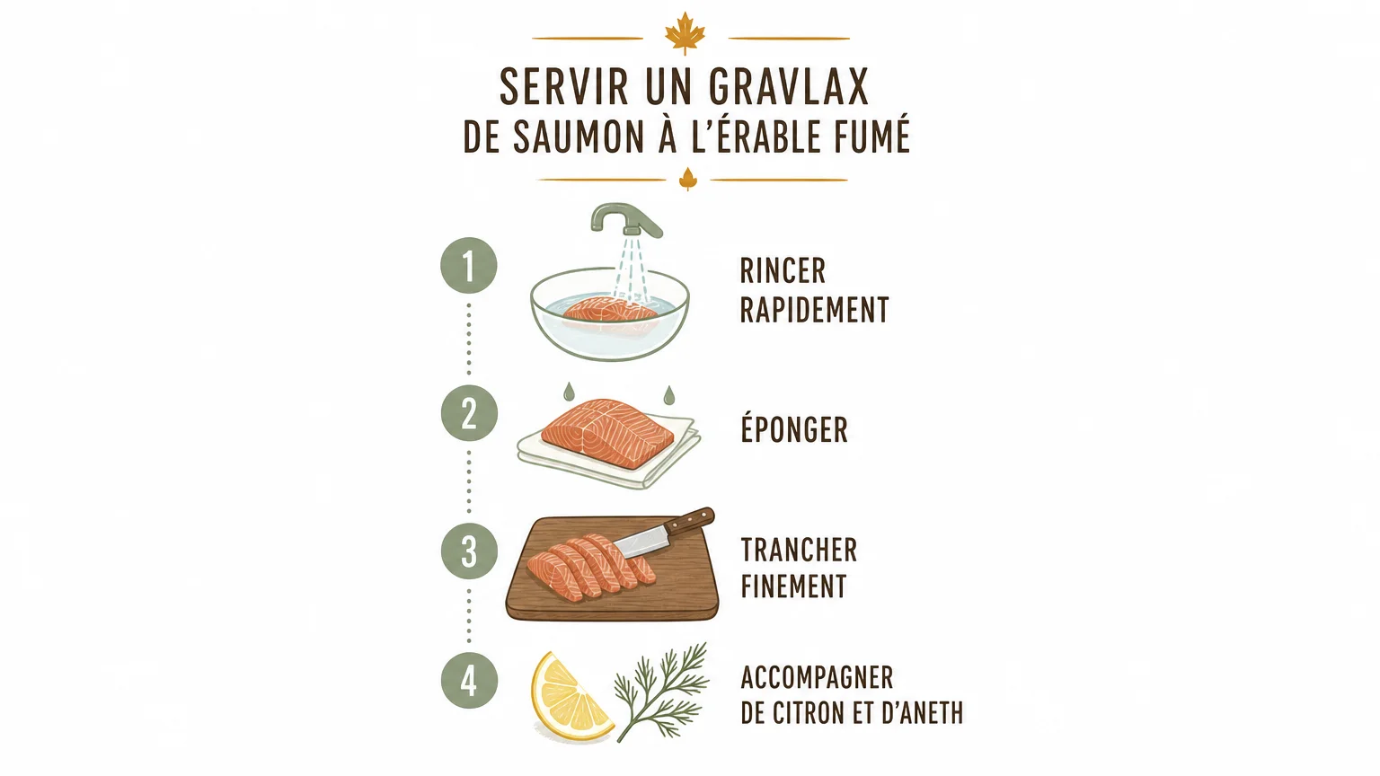 Checklist des étapes pour trancher et servir un gravlax de saumon à l’érable fumé
