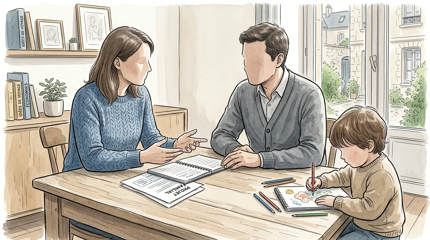 Deux parents discutant d'un projet de déménagement avec leur enfant