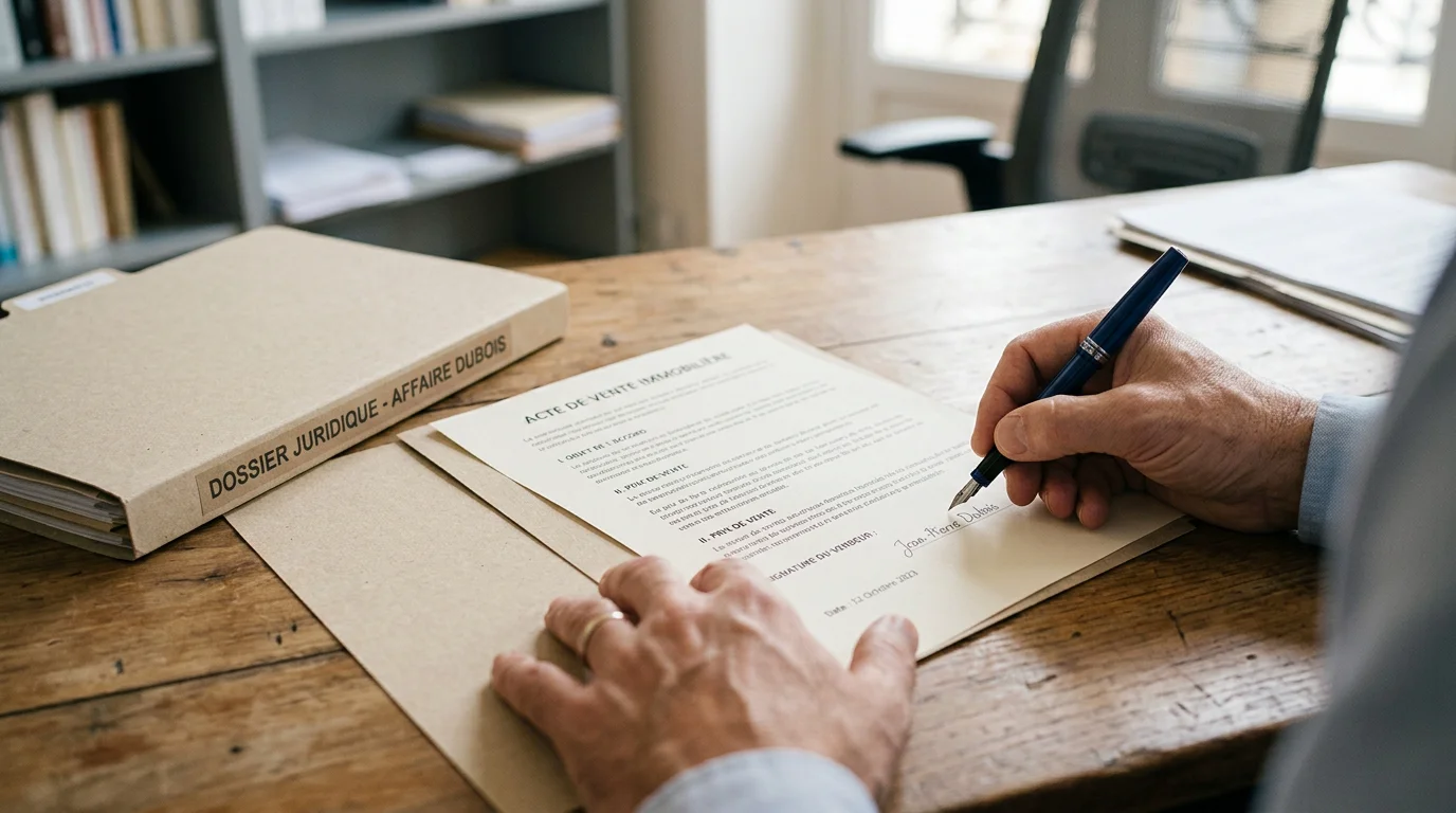 Mains signant une convention parentale sur un bureau