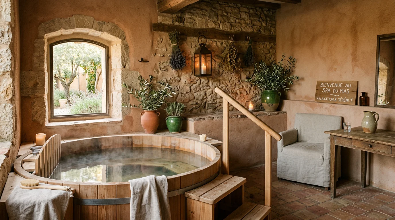 Espace de détente avec bain à remous dans un mas provençal à Lagnes