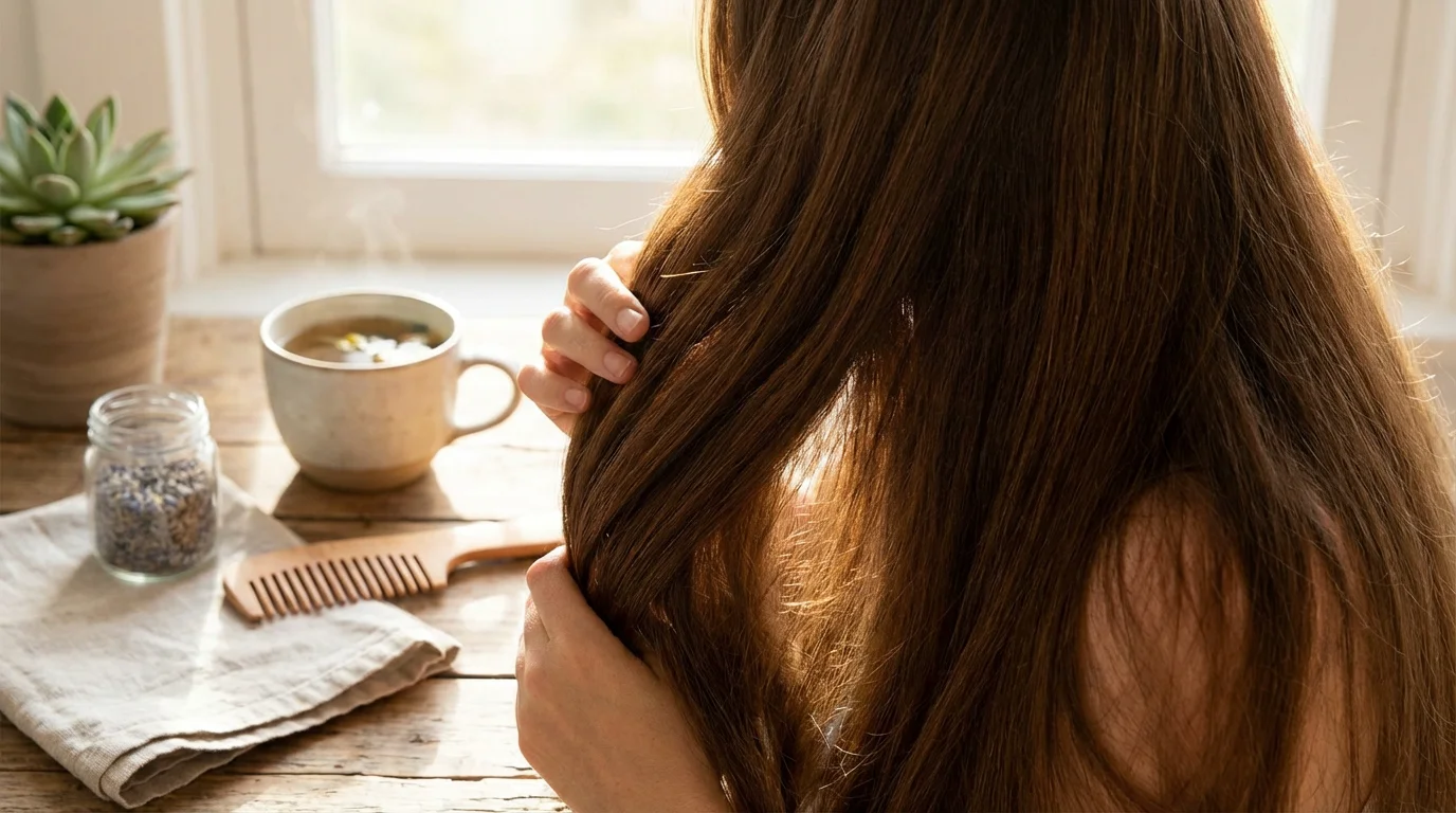 Cheveux sains et brillants illustrant un cycle capillaire équilibré