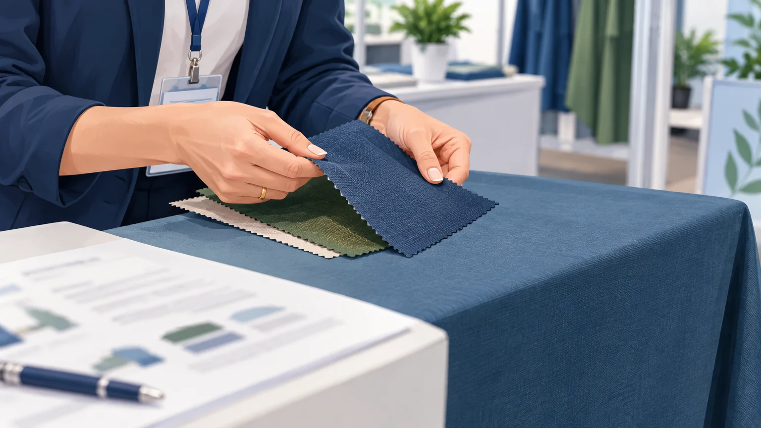 Vérification d’un échantillon de tissu pour un stand professionnel