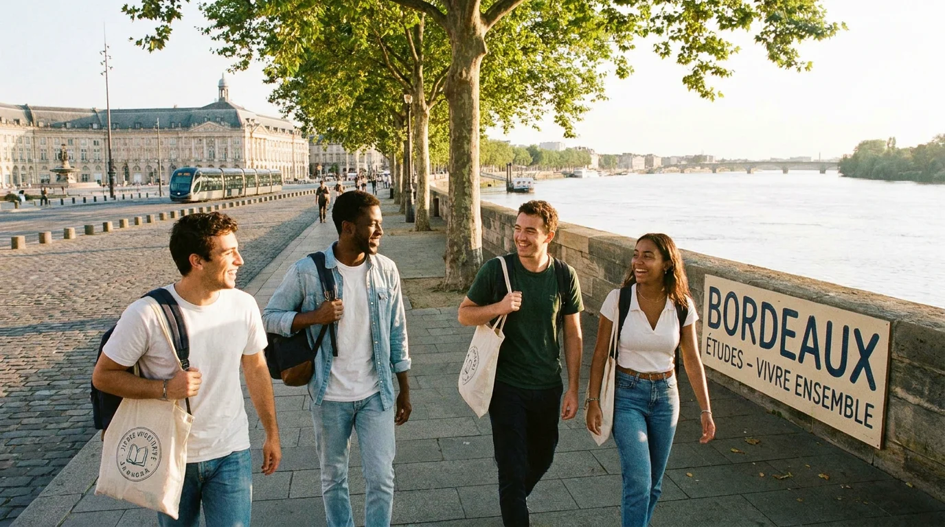 Vue des quais de Bordeaux avec des étudiants, ville attractive pour l'alternance