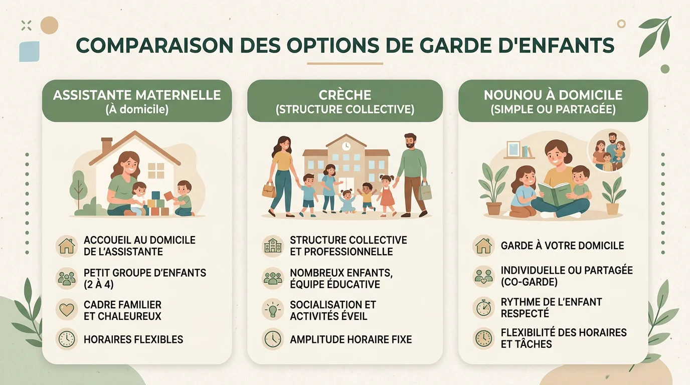 Comparaison visuelle des modes de garde d'enfant en France