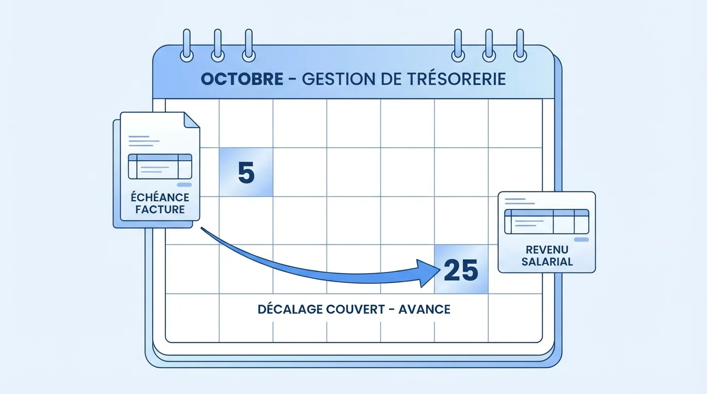 Schéma illustrant le principe de l'avance de trésorerie entre facturation et versement du salaire en portage salarial
