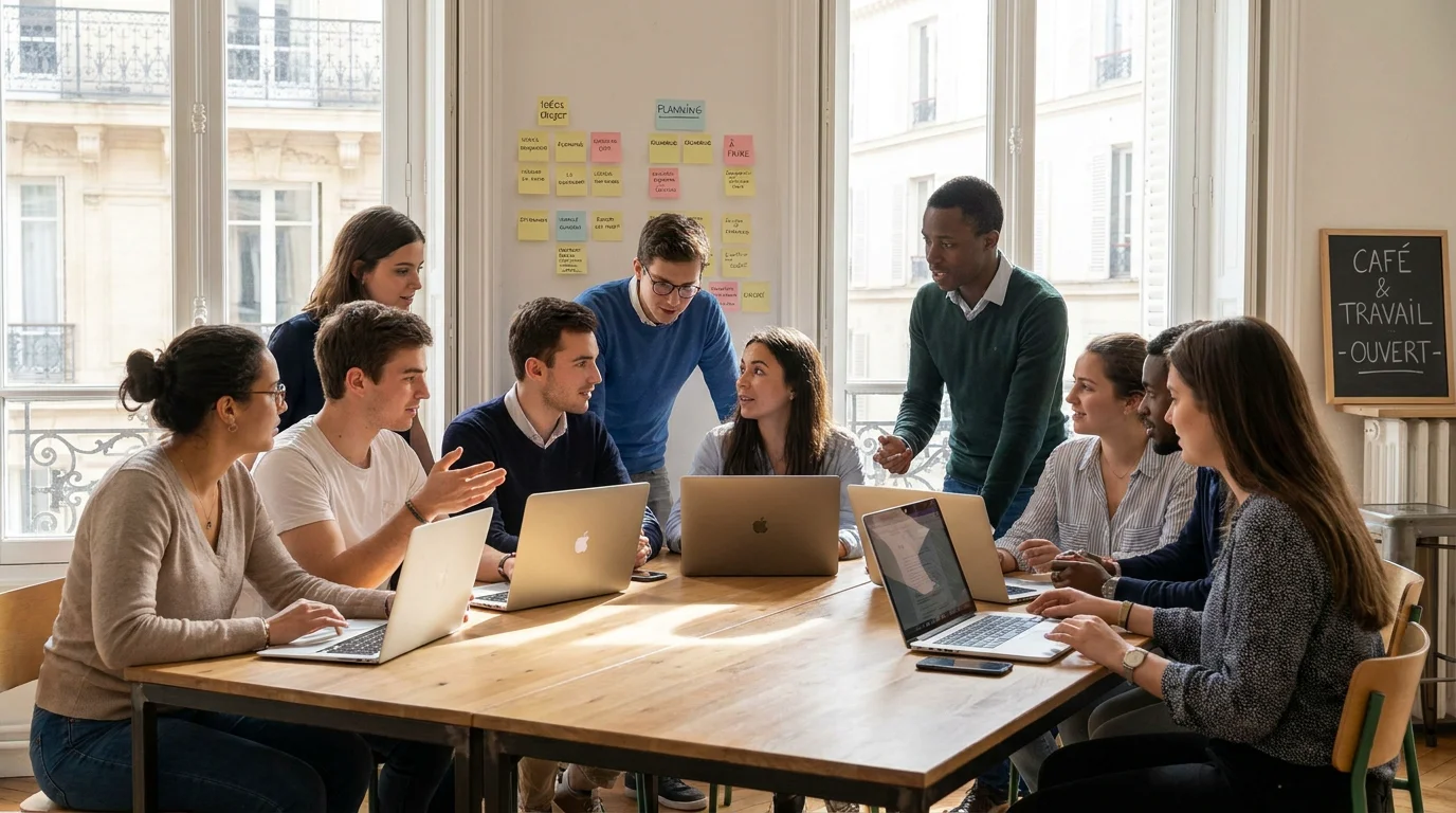 Étudiants collaborant pour trouver des offres de stage et d'alternance en France