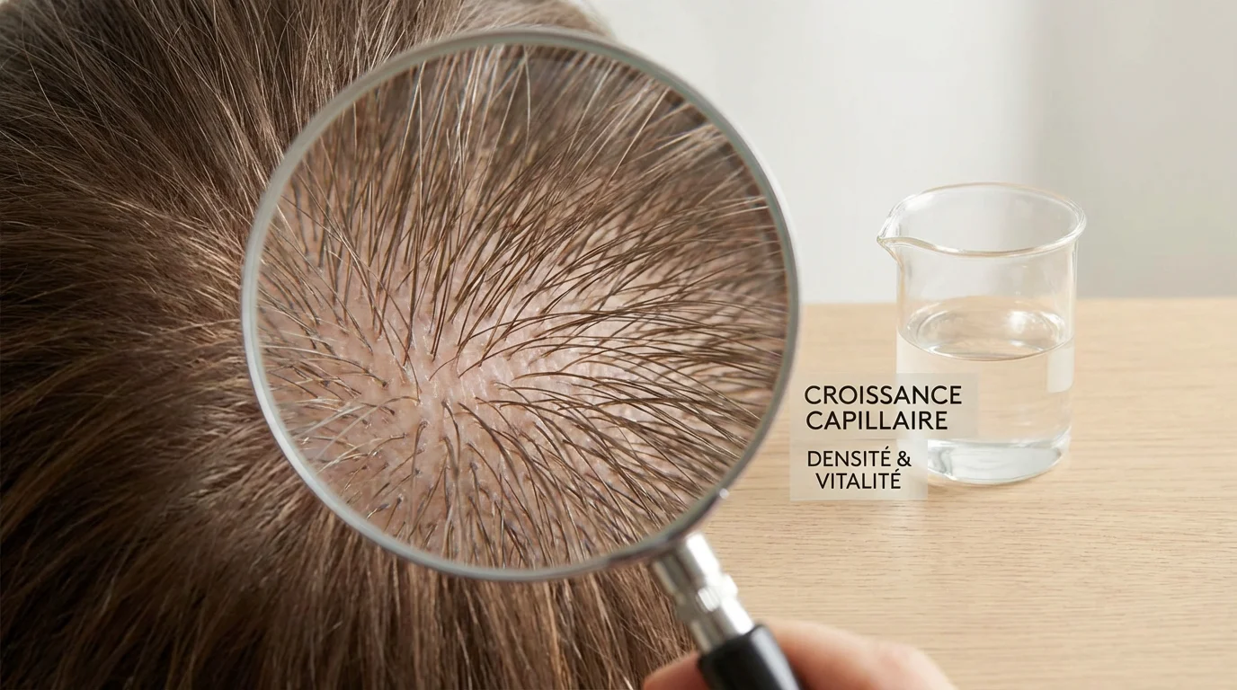 Gros plan d'un cuir chevelu sain illustrant la croissance capillaire active