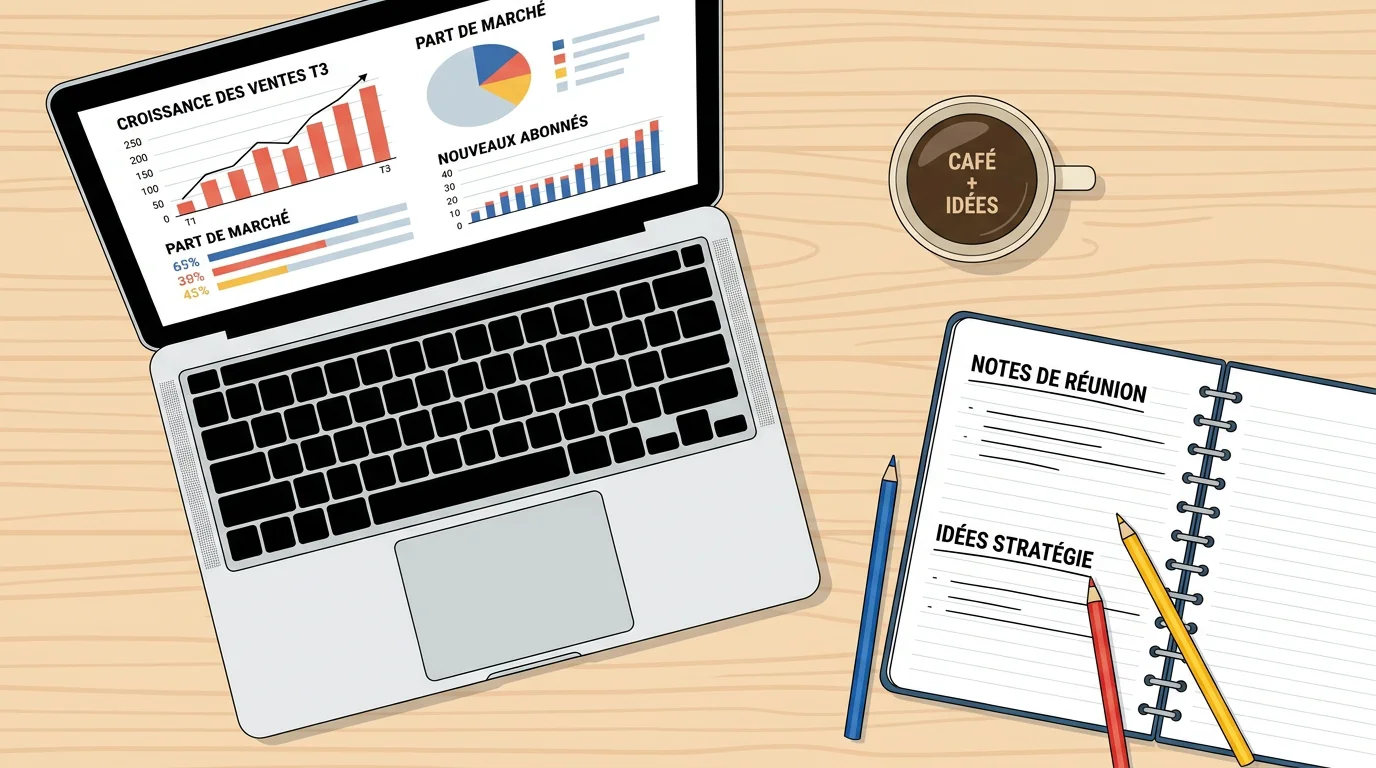 Espace de travail d'un alternant en marketing avec outils d'analyse