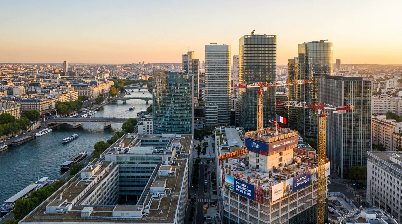 Quartier d'affaires parisien illustrant le dynamisme du marché de l'intérim à Paris