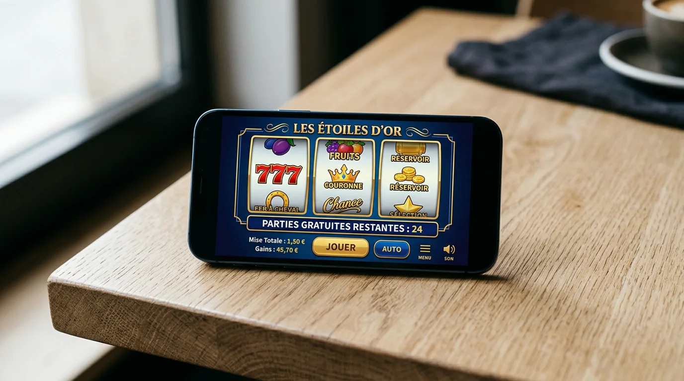 Smartphone affichant une machine à sous avec compteur de tours gratuits