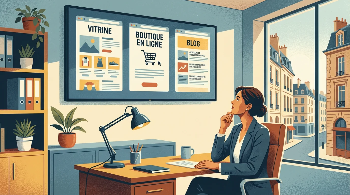 Entrepreneur comparant différents types de sites internet sur un écran