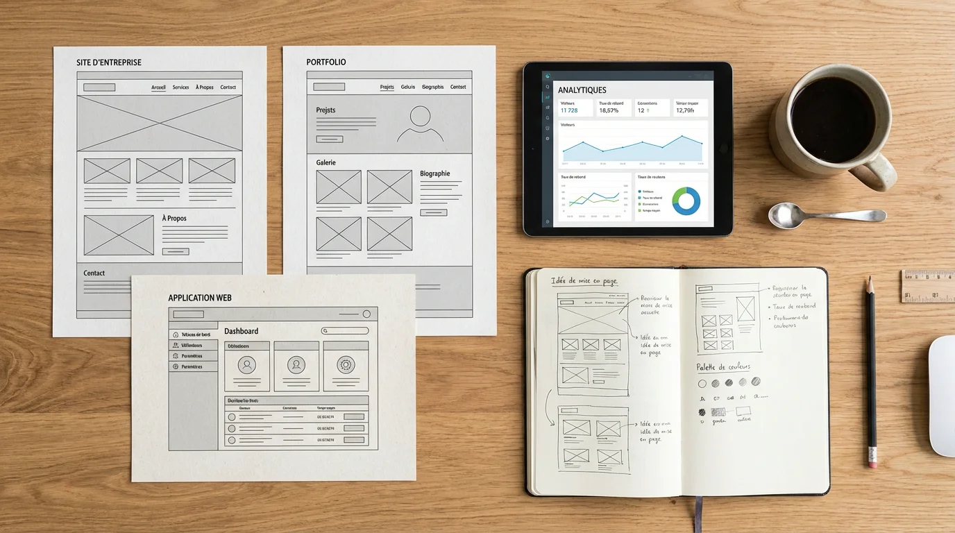 Maquettes de différents types de sites web sur un bureau professionnel