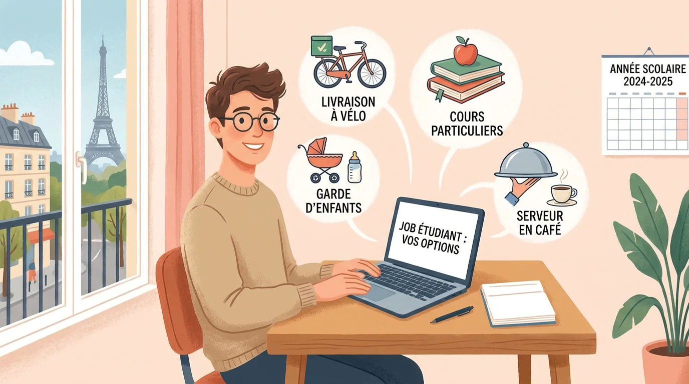 Étudiant français explorant différentes idées de jobs étudiants sur son ordinateur