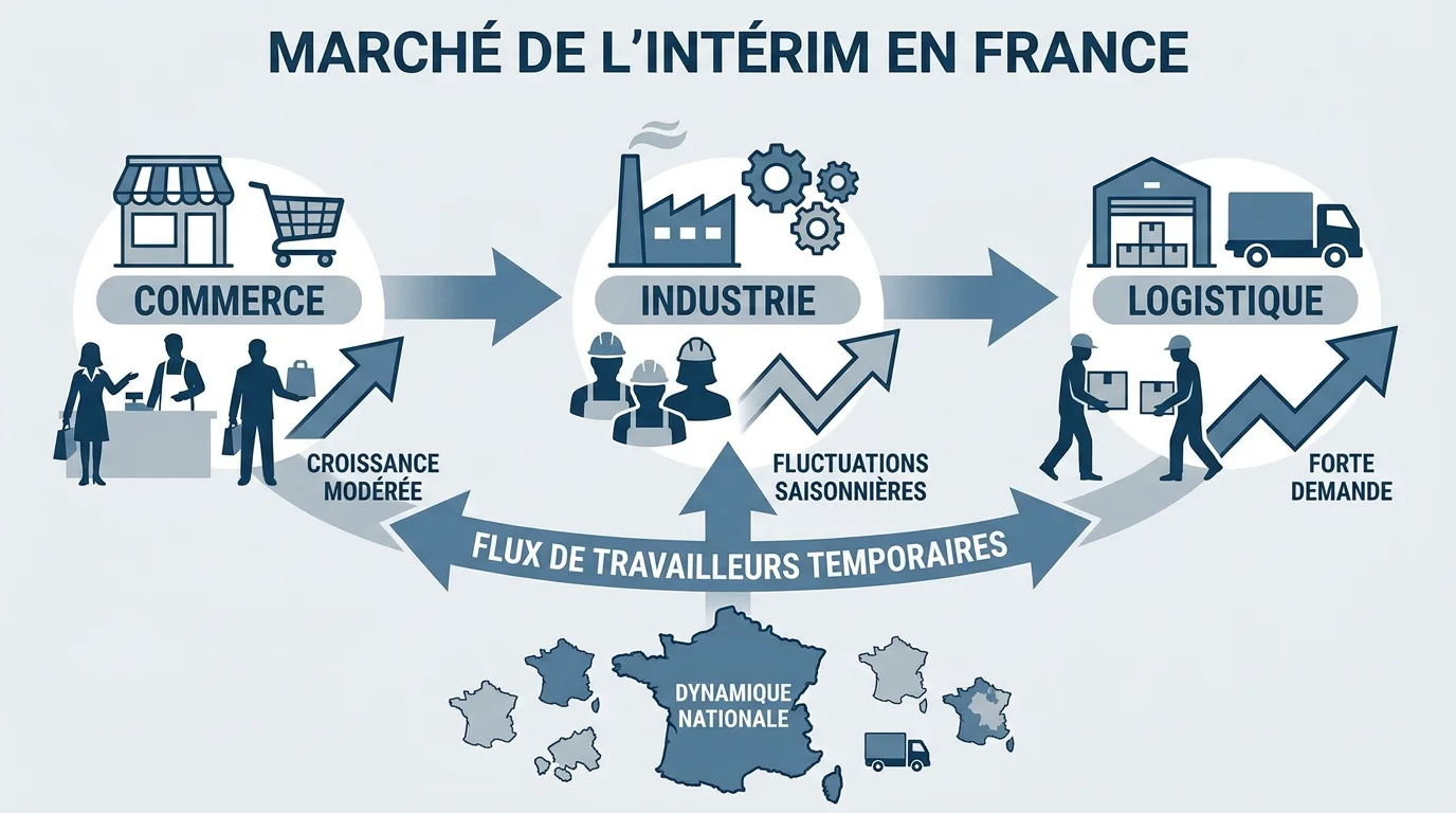 Infographie du marché de l'intérim en France par secteur d'activité