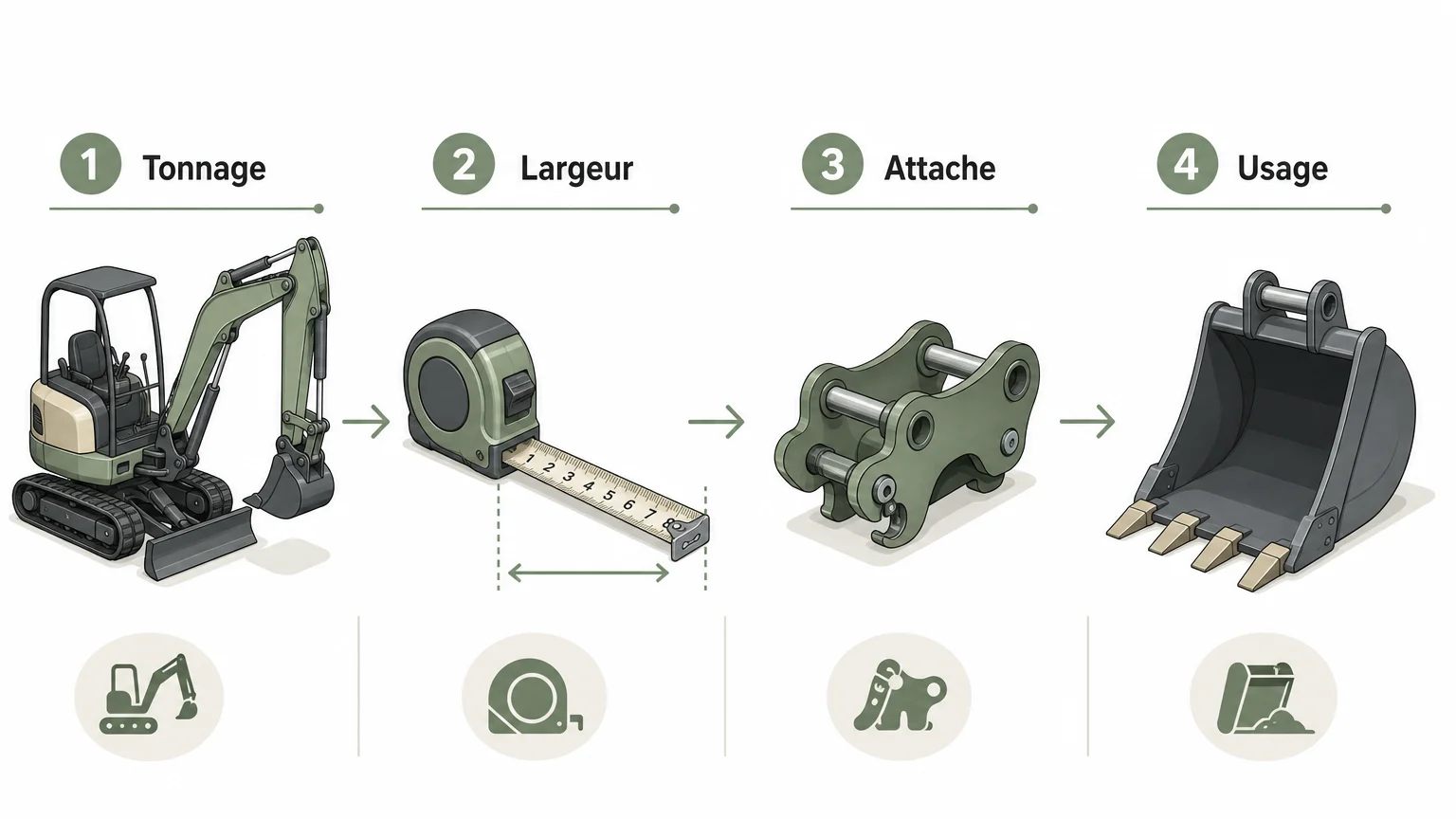 Checklist illustrée pour choisir un godet de curage de mini-pelle