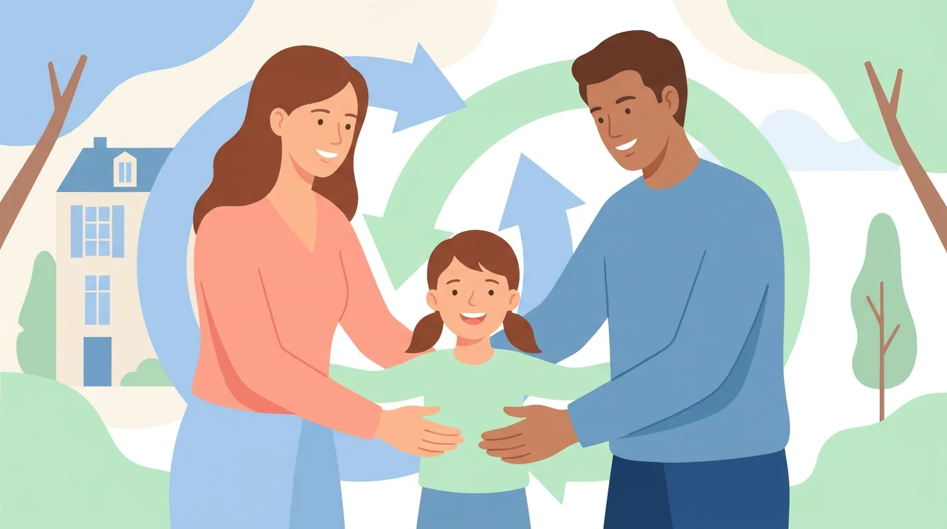 Illustration de deux parents partageant la garde d'un enfant en France