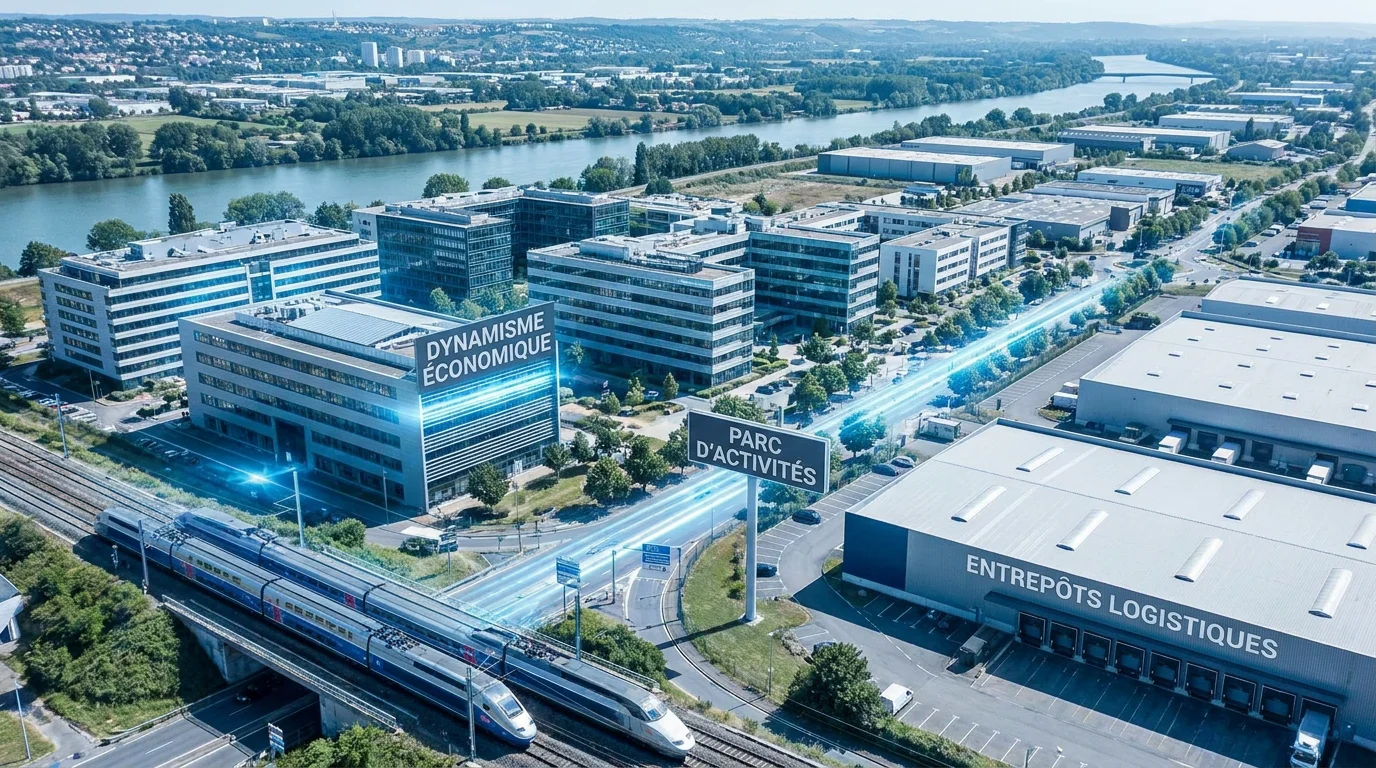 Zone économique dynamique d'Évry-Courcouronnes avec entreprises et entrepôts logistiques