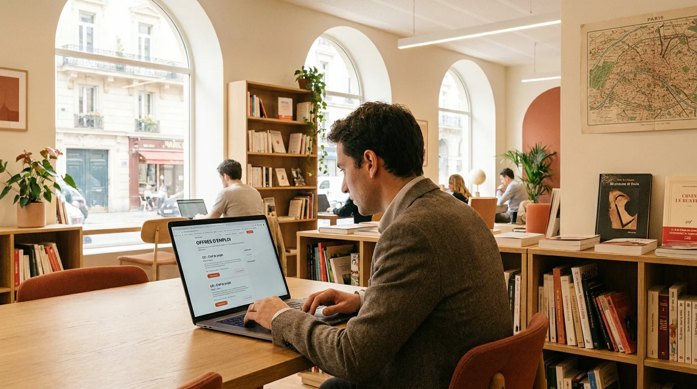 Candidat recherchant des missions d'intérim à Évry sur un ordinateur portable