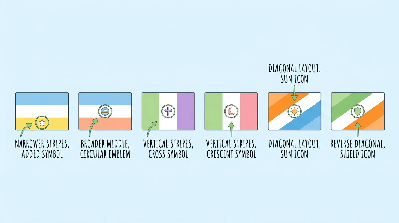 Infographic showing how to spot differences between similar country flags