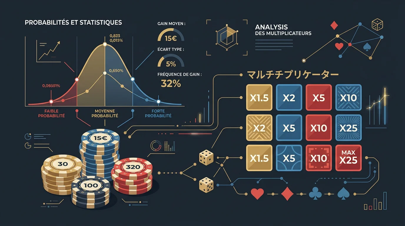 Représentation des probabilités et multiplicateurs d'un jeu de casino en direct