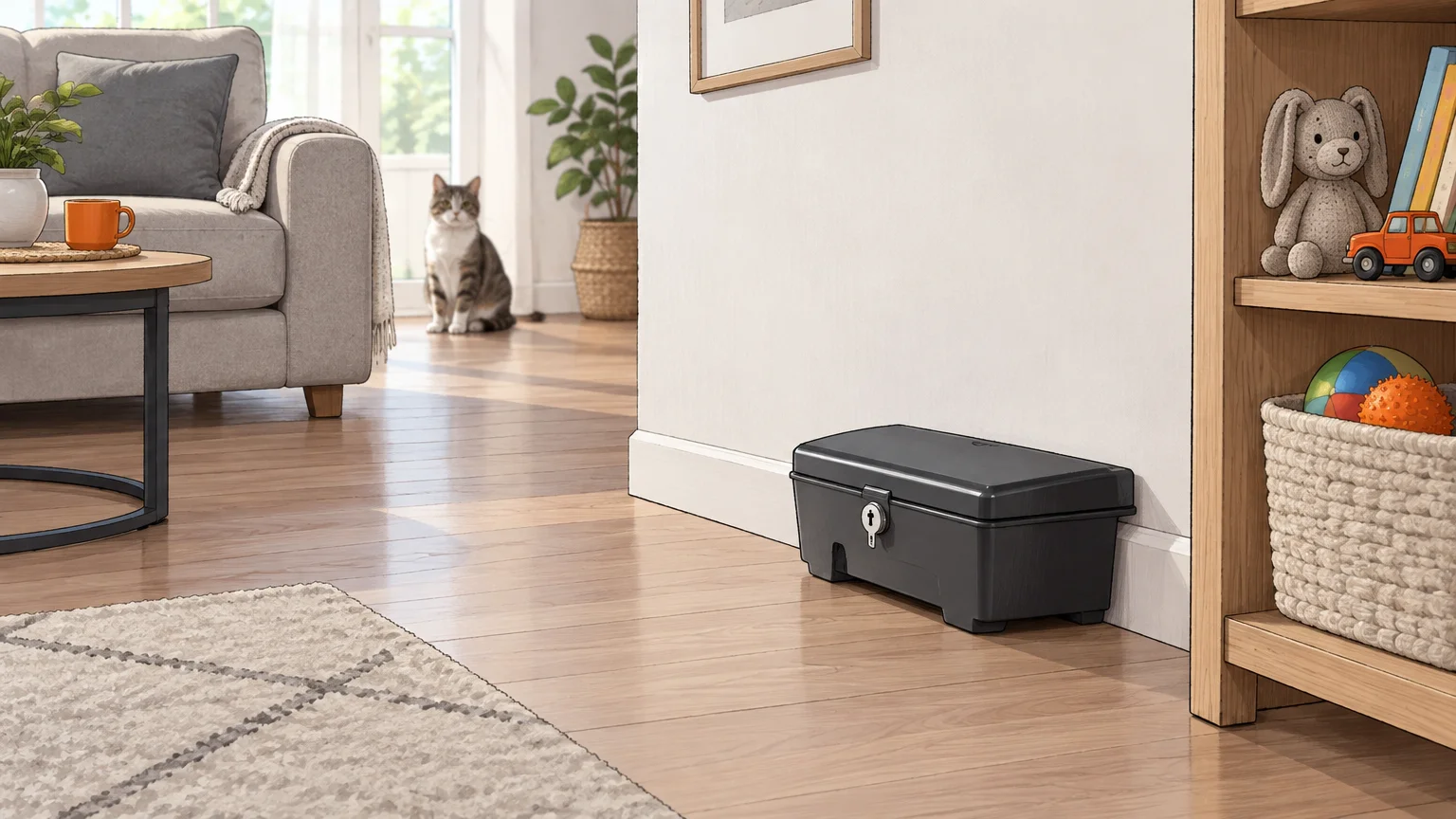 Poste d’appâtage fermé dans un logement avec un animal tenu à distance