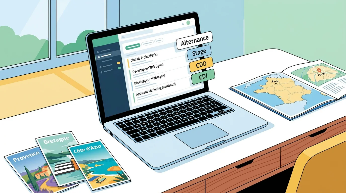Recherche d'offres d'alternance en tourisme sur un moteur de recherche d'emploi en France