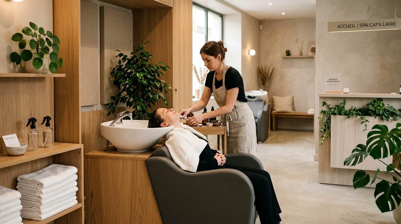 Espace Head Spa aménagé dans un salon de bien-être moderne