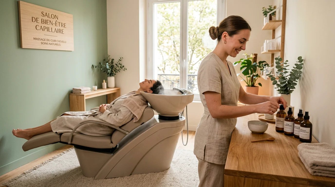 Cabine de soin head spa moderne dans un salon en France