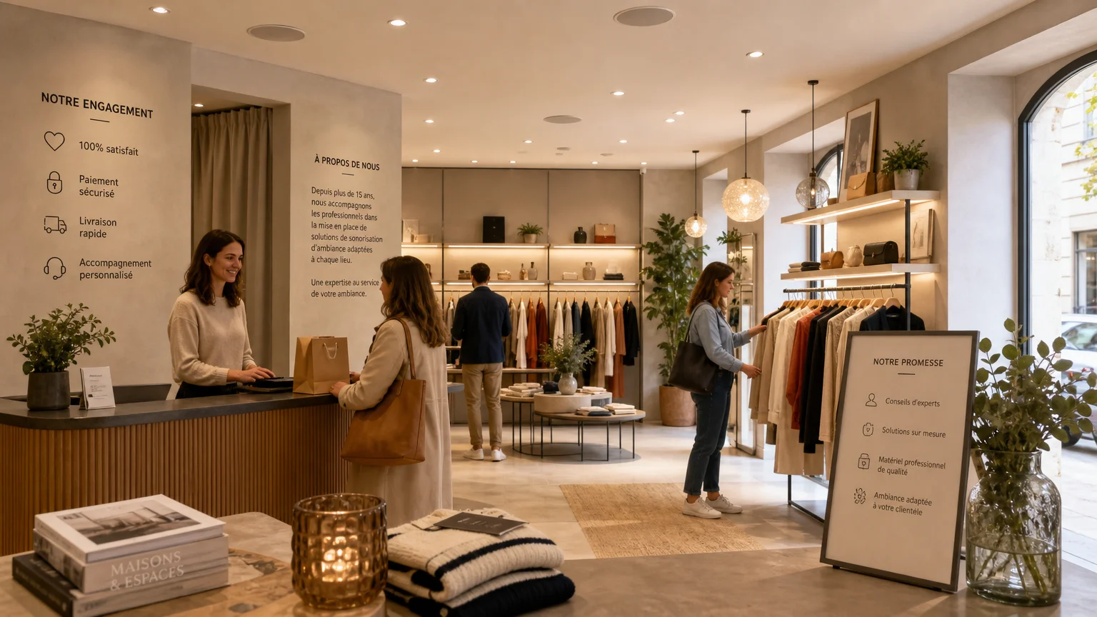 Boutique équipée d'une sonorisation d'ambiance diffusée par radio connectée