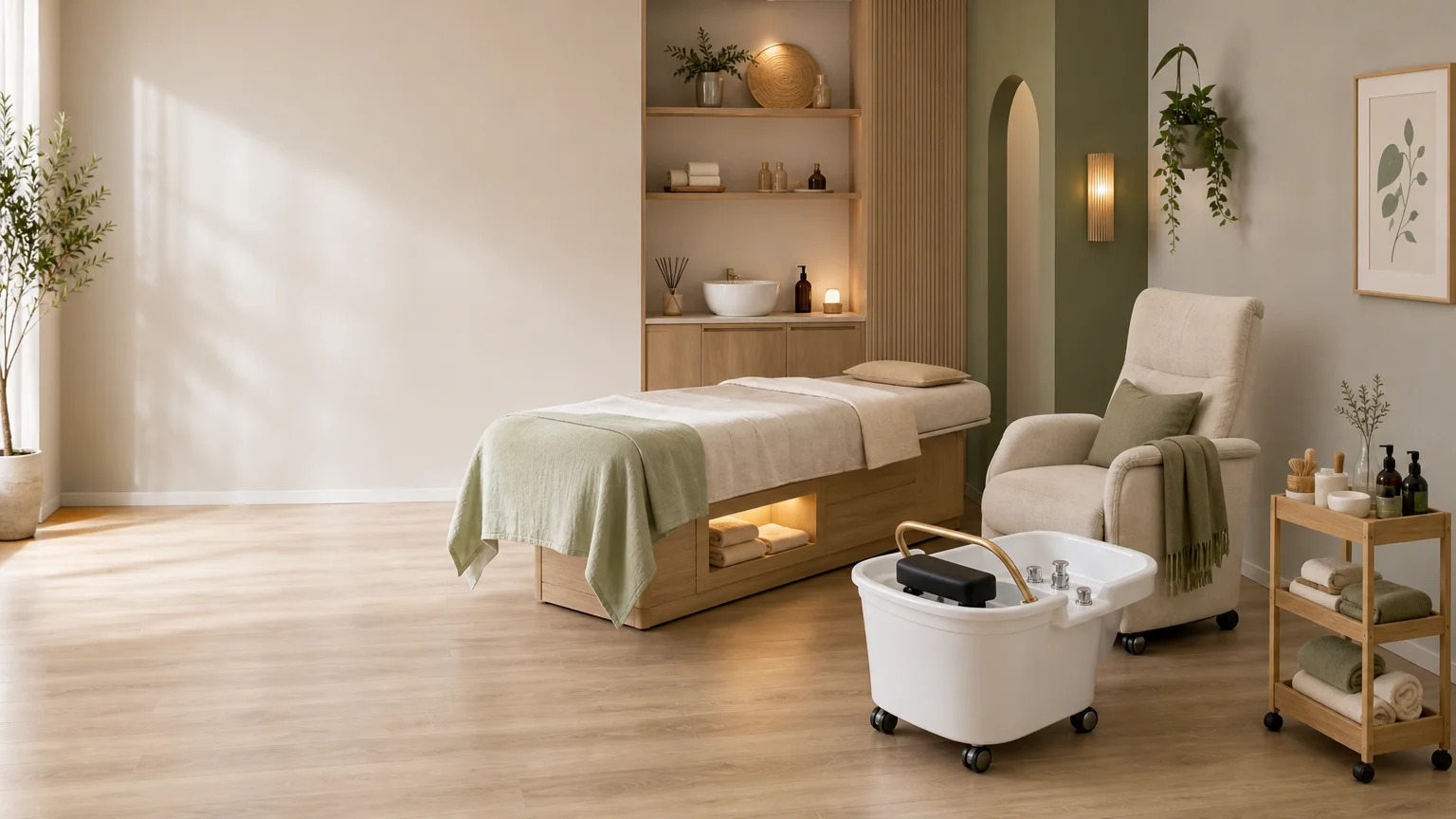 Comparatif visuel de plusieurs équipements professionnels pour Head Spa dans une cabine de bien-être