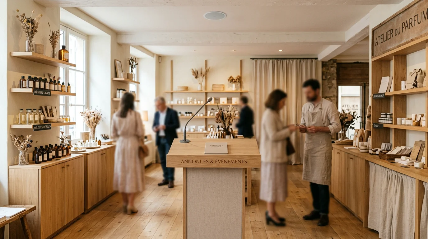 Sonorisation d'ambiance dans une boutique avec haut-parleur de plafond et micro d'annonce