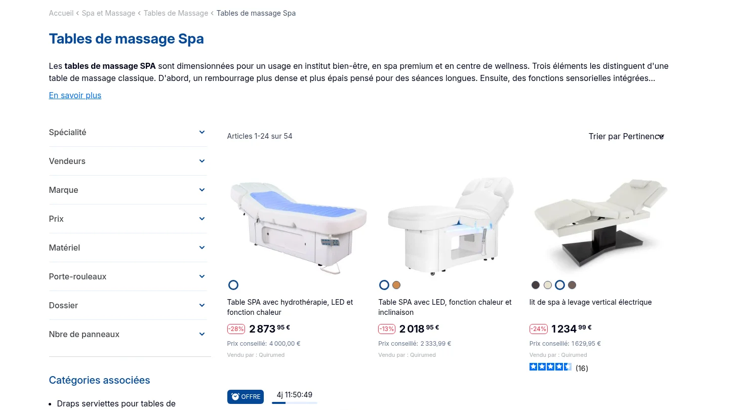Tables de massage Spa Quirumed