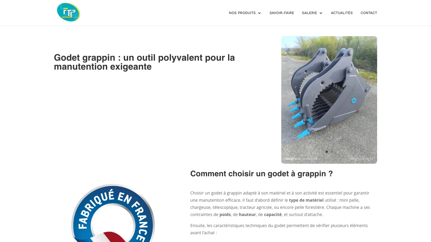 Godet à grappin sur mesure — FTP Chaudronnerie