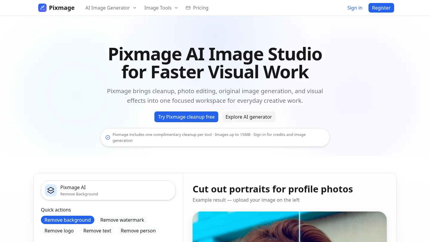 Homepage of Pixmage