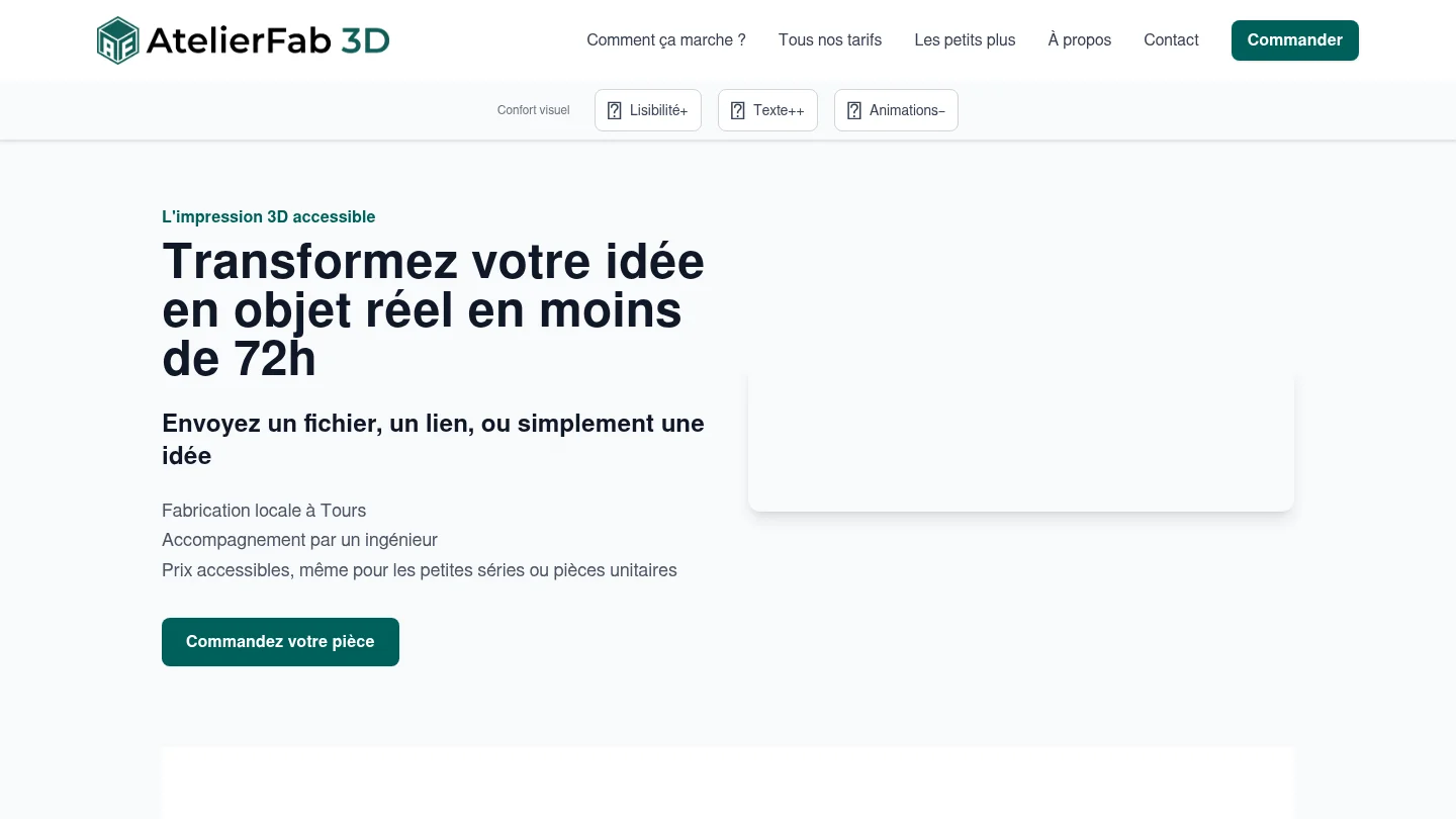 Capture de la page d’accueil de Atelier Fab 3D