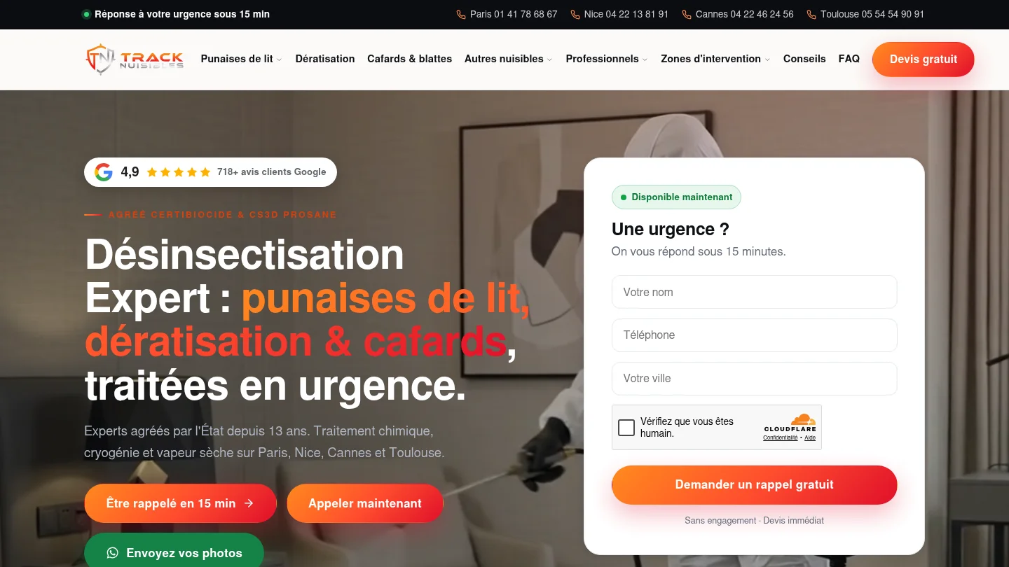 Capture de la page d’accueil de Track Nuisibles