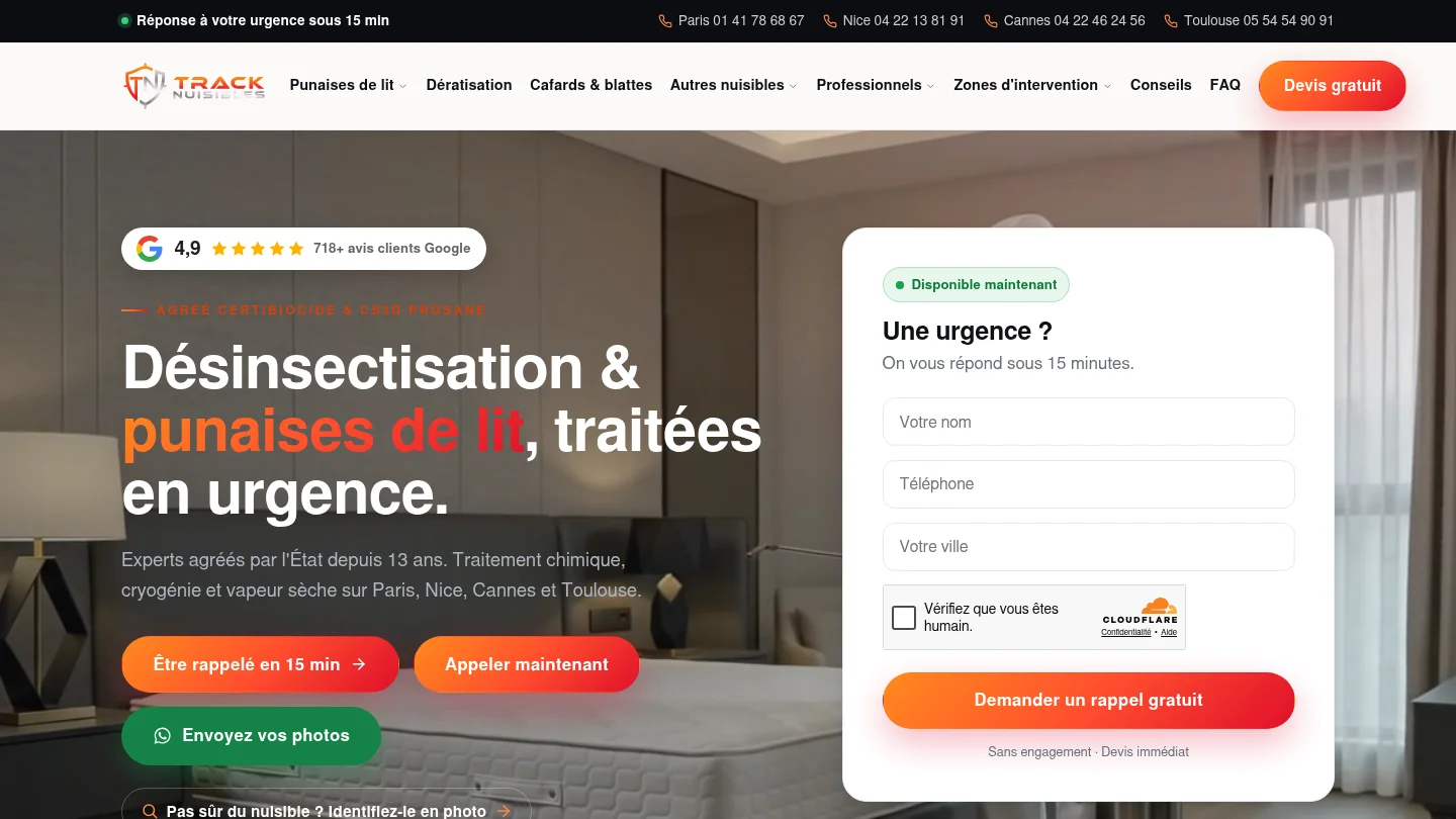 Capture de la page d’accueil de Track Nuisibles