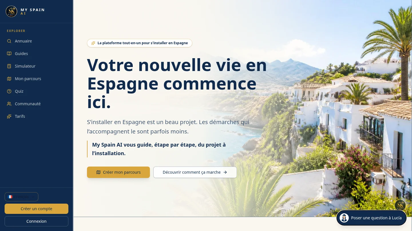 Capture de la page d’accueil de My Spain AI